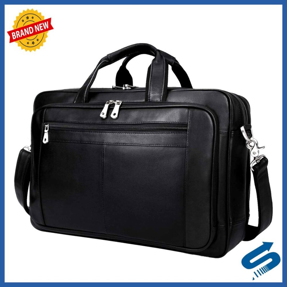 Genuine Leather Briefcase Duffel Bag Fits 17 Inch Laptop Business Travel